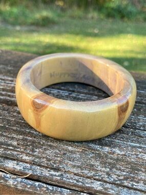 Vintage Huppke Signed Handmade Wood Bangle Honey Brown 1” Wide 60mm
